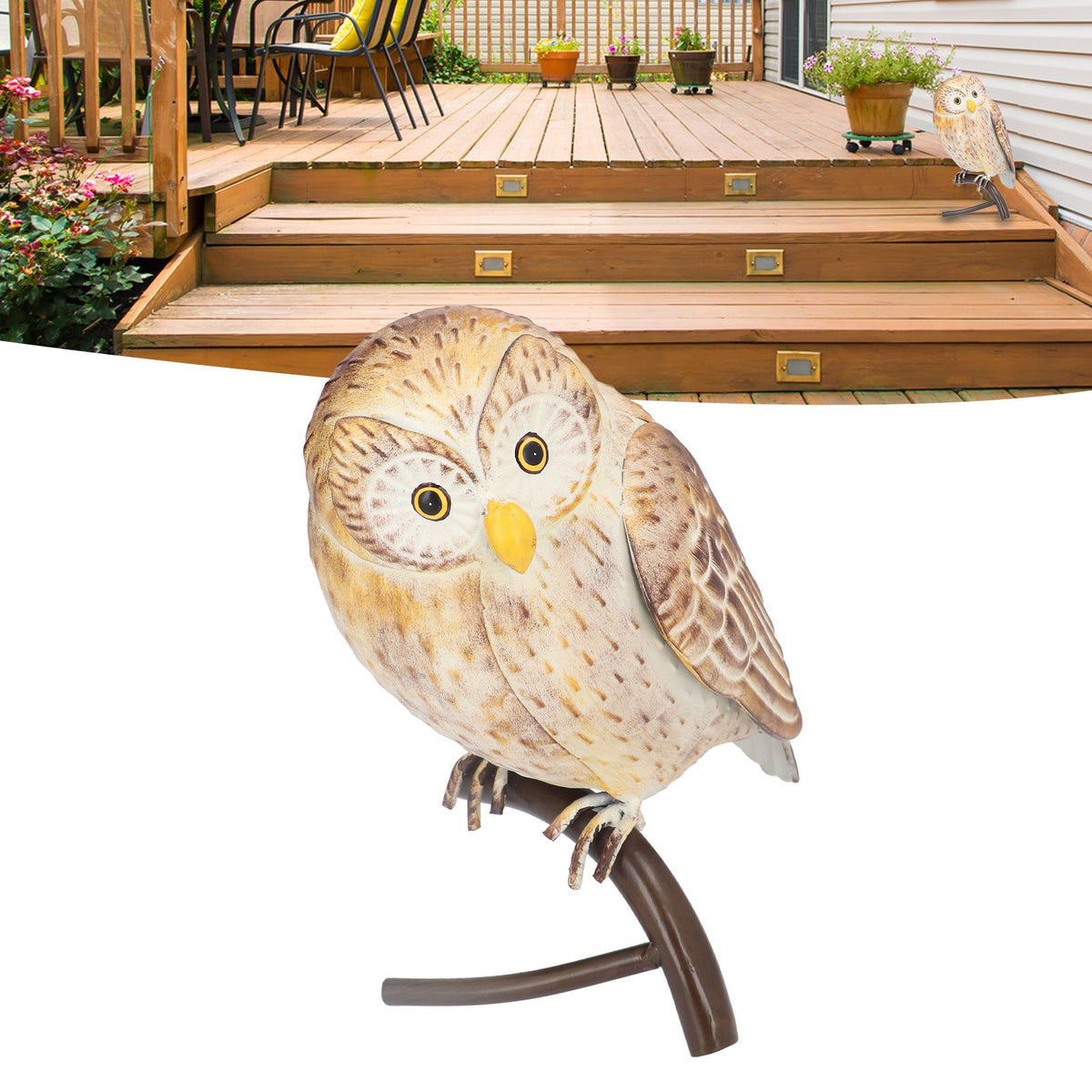 Owl Sculpture Iron Lifelike Decorative Desk Owl Statue Crafts Ornament for Garden Home Office