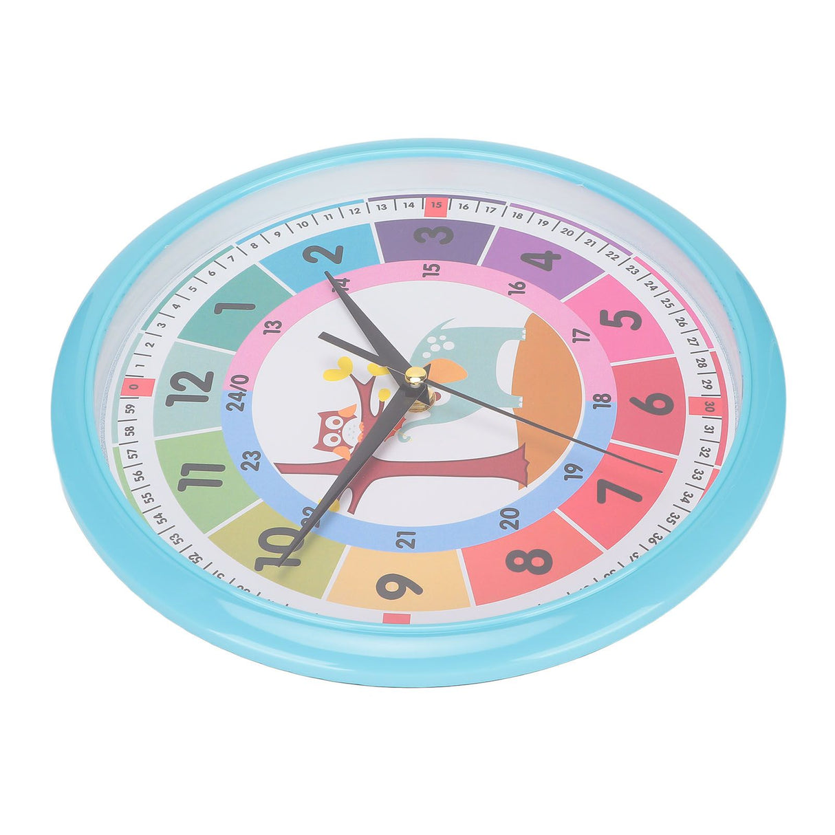 Wall Clock Plastic Cartoon Colorful Quartz Time Learning Hanging Clock for Kid's Bedroom ClassroomBlue