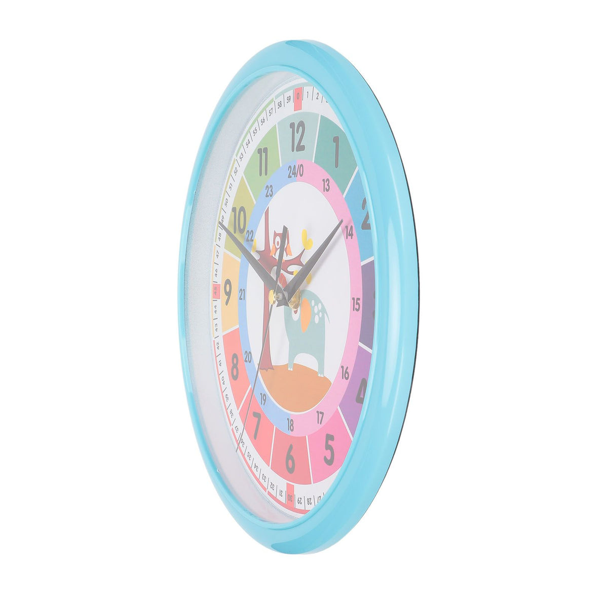 Wall Clock Plastic Cartoon Colorful Quartz Time Learning Hanging Clock for Kid's Bedroom ClassroomBlue