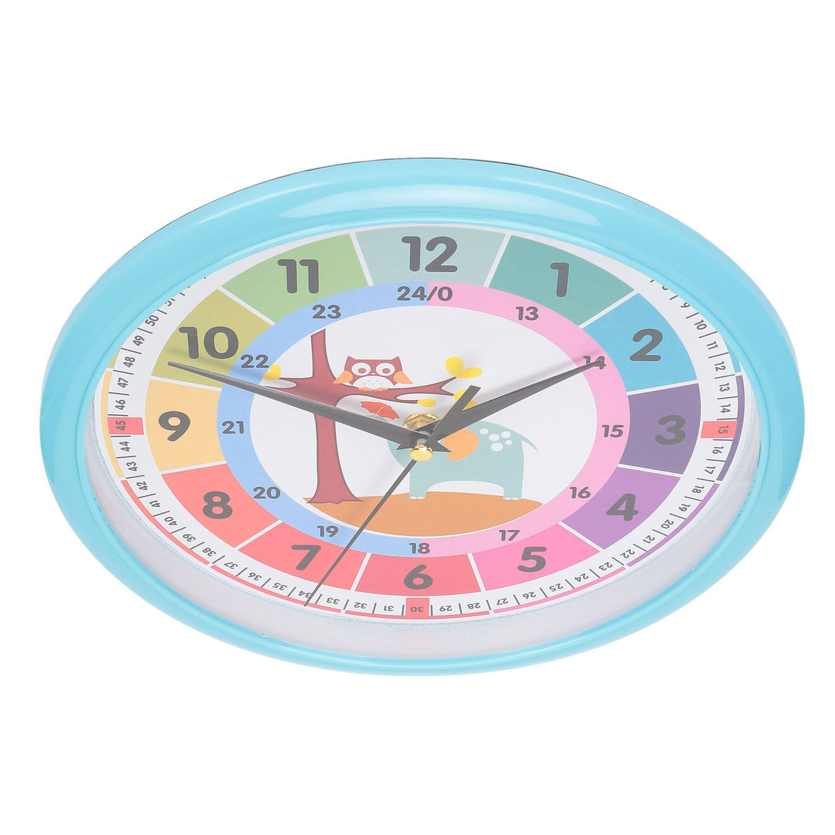 Wall Clock Plastic Cartoon Colorful Quartz Time Learning Hanging Clock for Kid's Bedroom ClassroomBlue