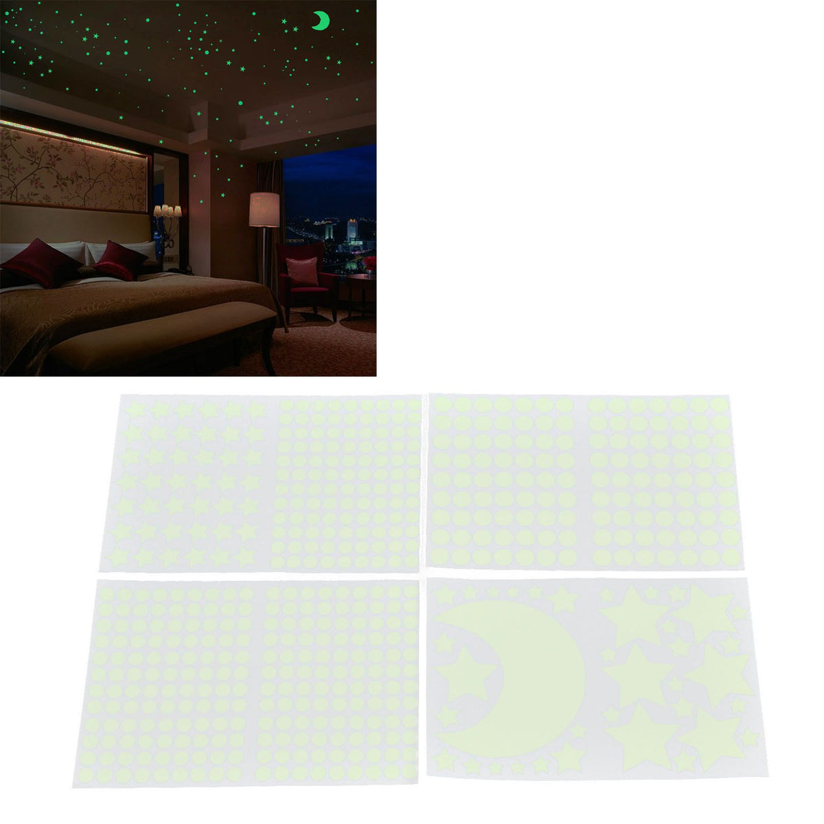 4Pcs Moon Star Wall Stickers Good Stickiness Warm Ambience Glowing Night Sky Sticker for Children's Room Dining Room