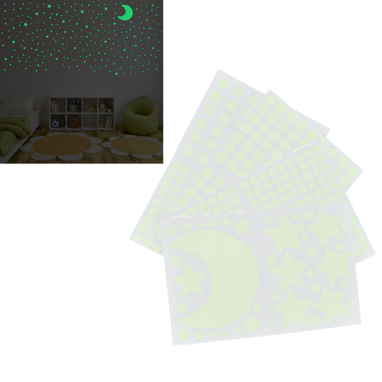 4Pcs Moon Star Wall Stickers Good Stickiness Warm Ambience Glowing Night Sky Sticker for Children's Room Dining Room