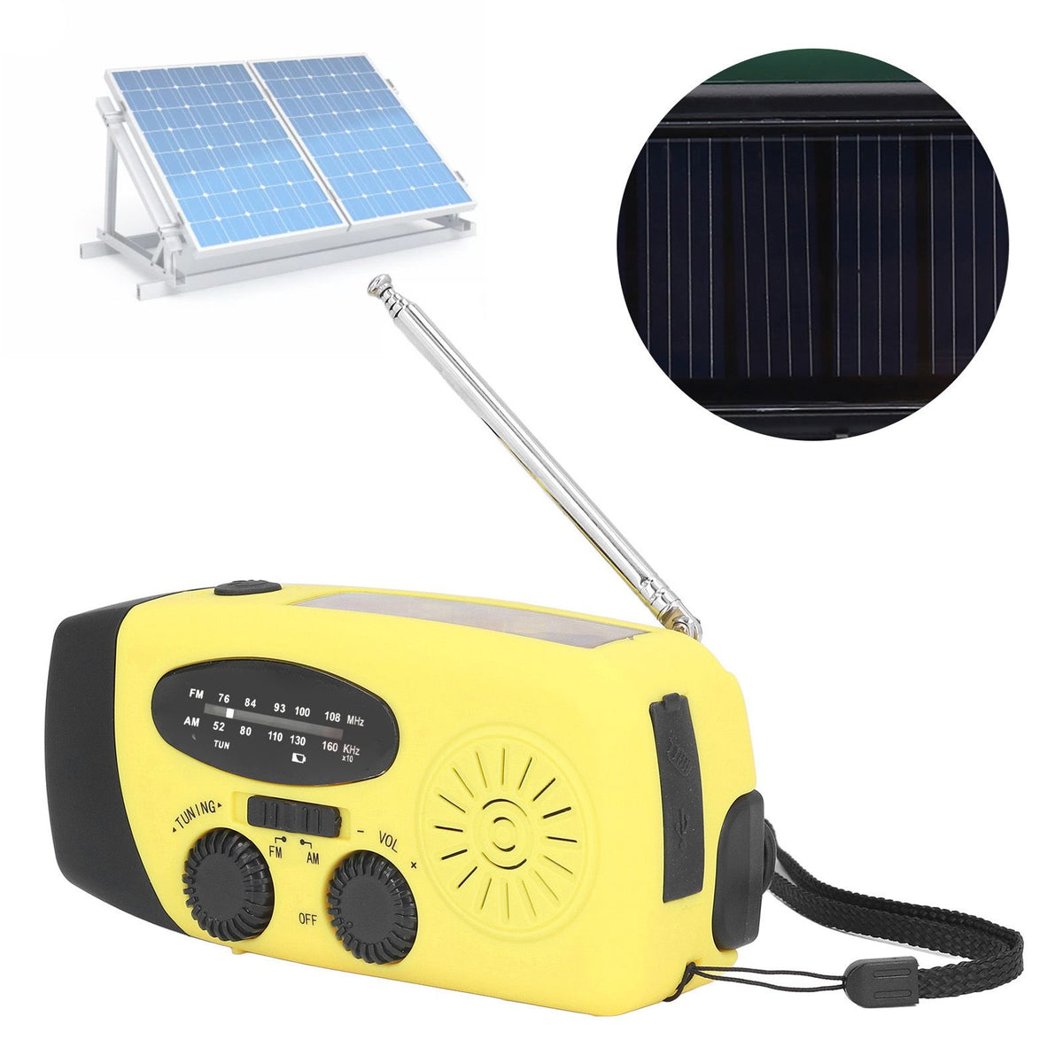 Hand Crank Solar Radio Multifunctional Emergency Radio LED Radio with Flashlight for Outdoor CampingYellow Japanese