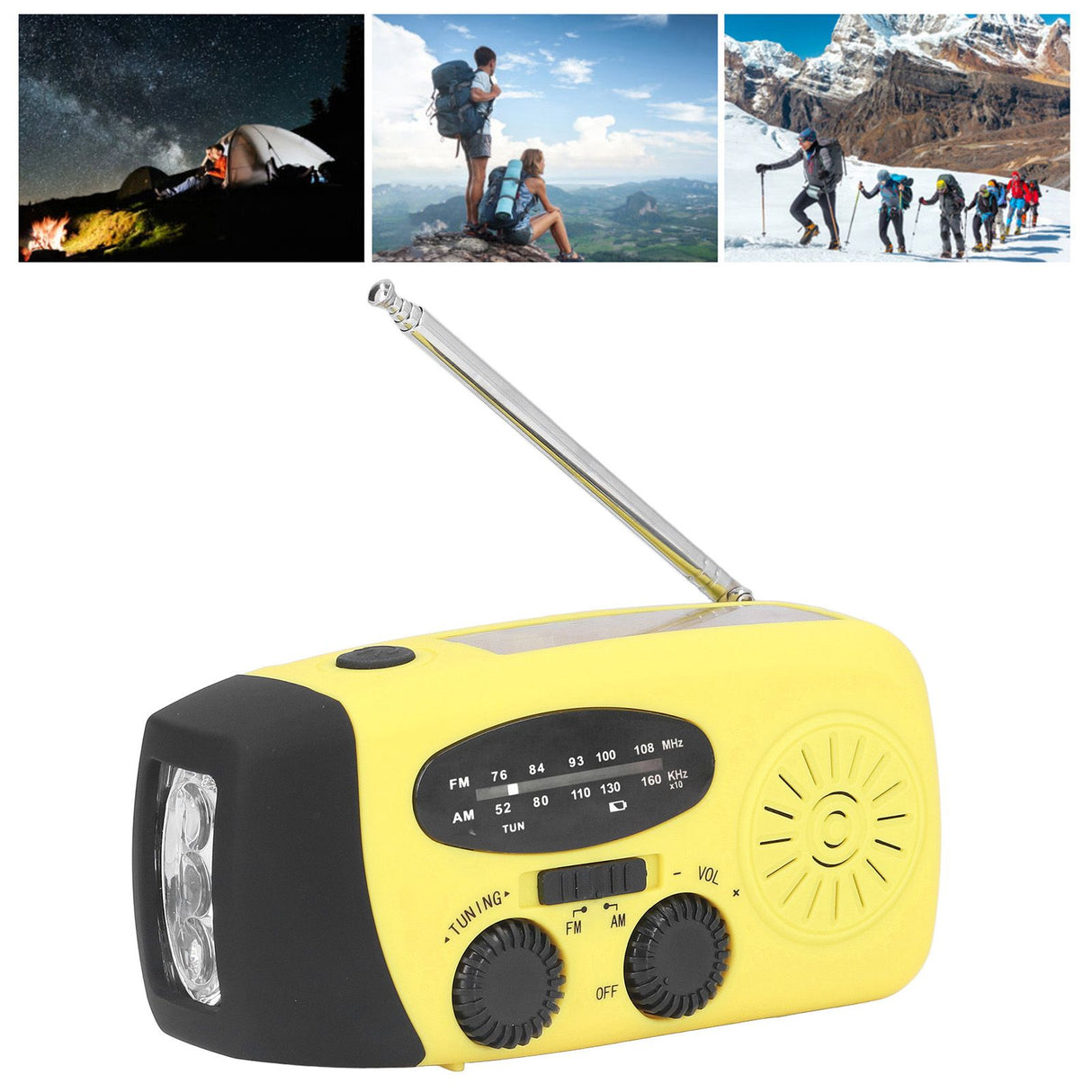 Hand Crank Solar Radio Multifunctional Emergency Radio LED Radio with Flashlight for Outdoor CampingYellow Japanese