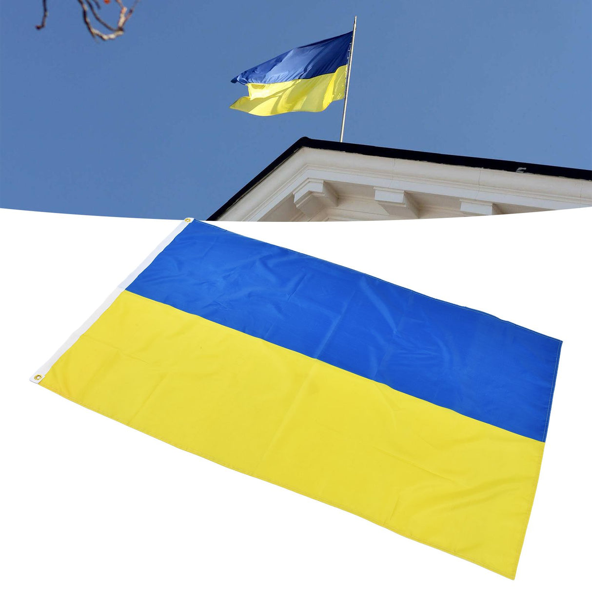 Ukrainian Flag Polyester Pongee Vivid Color UV Fade Resistant Digital Printing Ukraine Flag