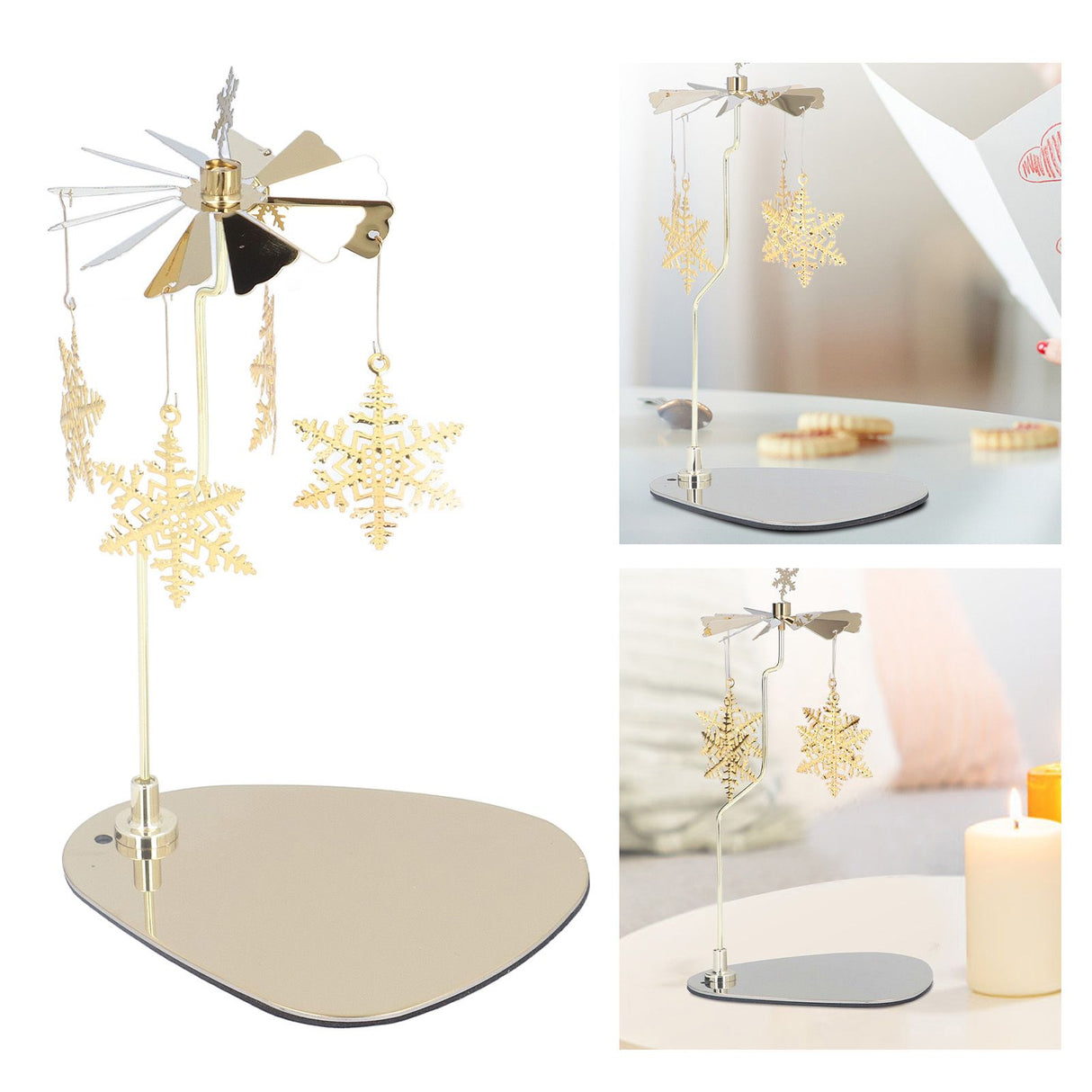 Candle Holder Round Triangle Tray Romantic European Style Stainless Steel Rotating Aromatherapy Wind Chime Candle Holder Snowflake