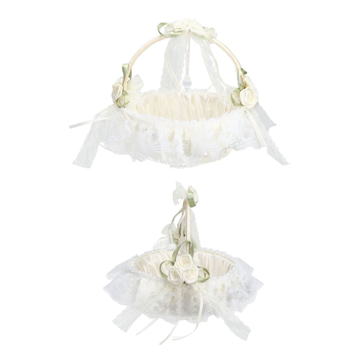Wedding White Flower Basket Sufficient Capacity Lace Edge Elegant Romantic Flower Basket for Wedding Photography Props