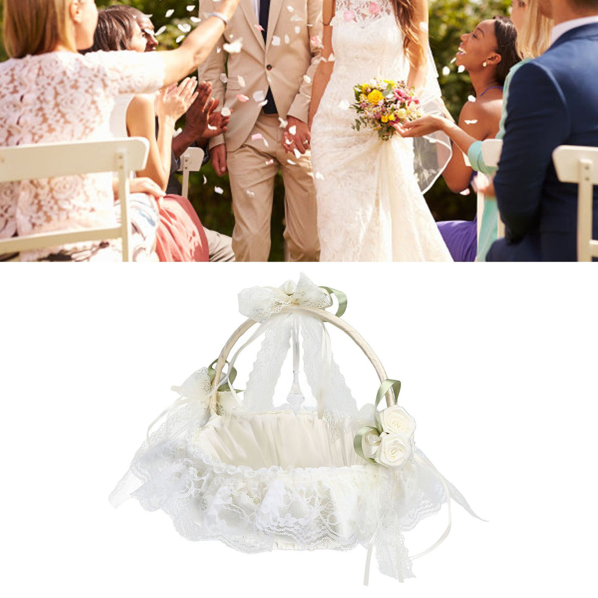 Wedding White Flower Basket Sufficient Capacity Lace Edge Elegant Romantic Flower Basket for Wedding Photography Props