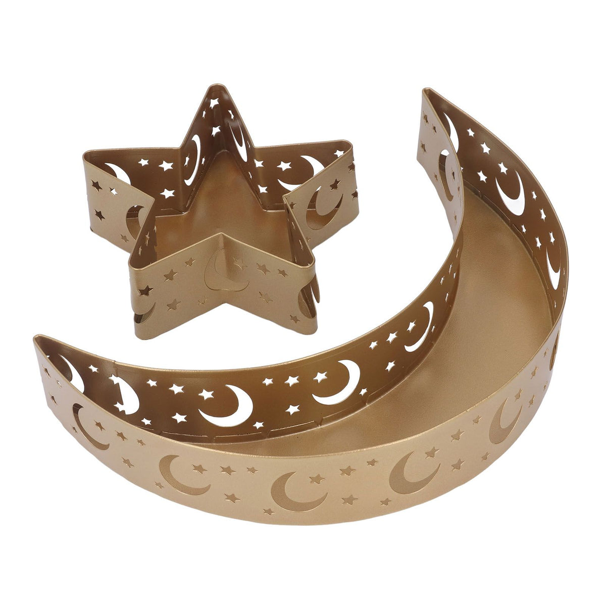 2pcs Ramadan Dessert Tray Moon Star Stainless Steel Eid Serving Tableware Decor for Islam Muslim Party