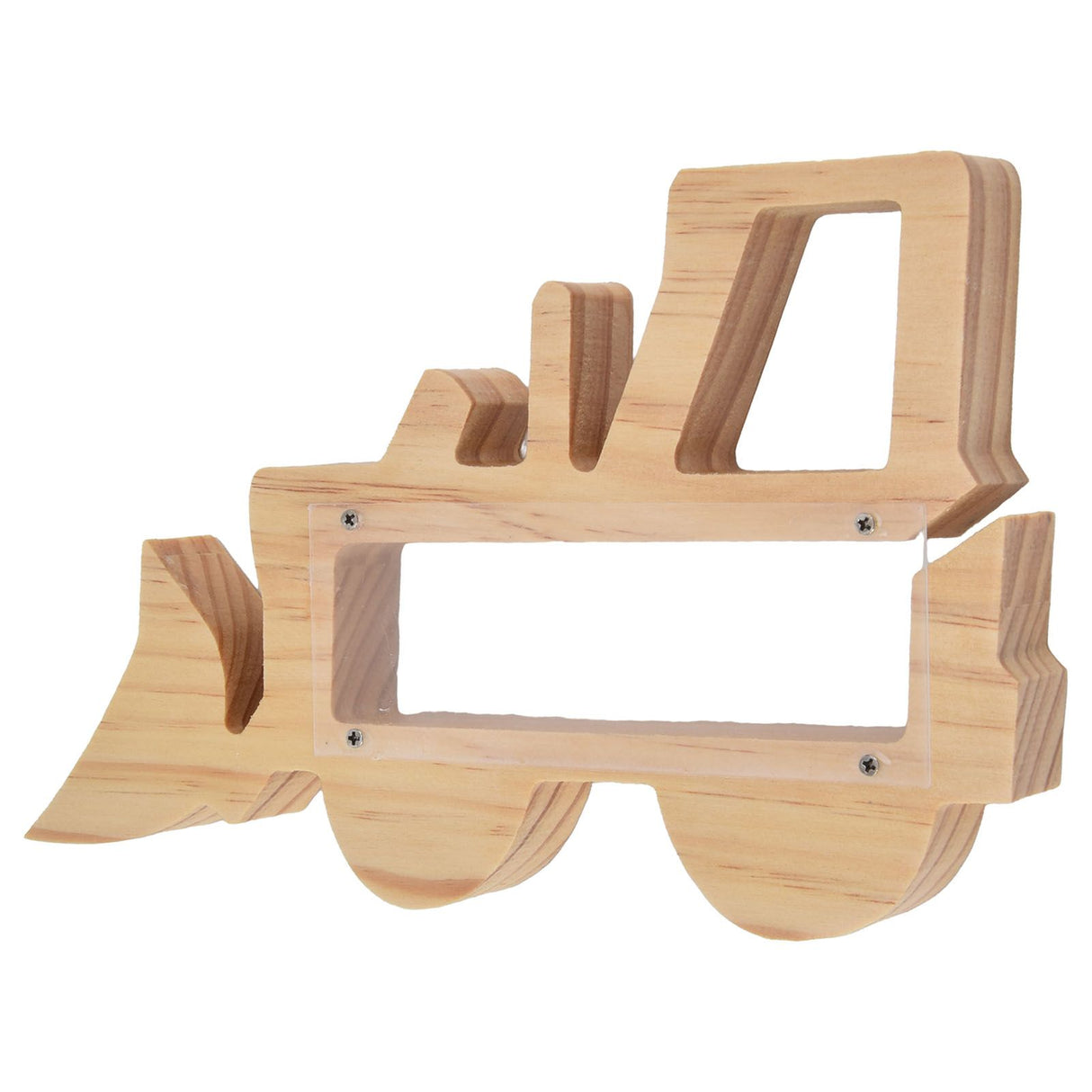 Piggy Bank for Kids Cute Forklift Transparent Wooden Piggy Bank Hollow Out Recyclable Coin Bank for Home Decoration