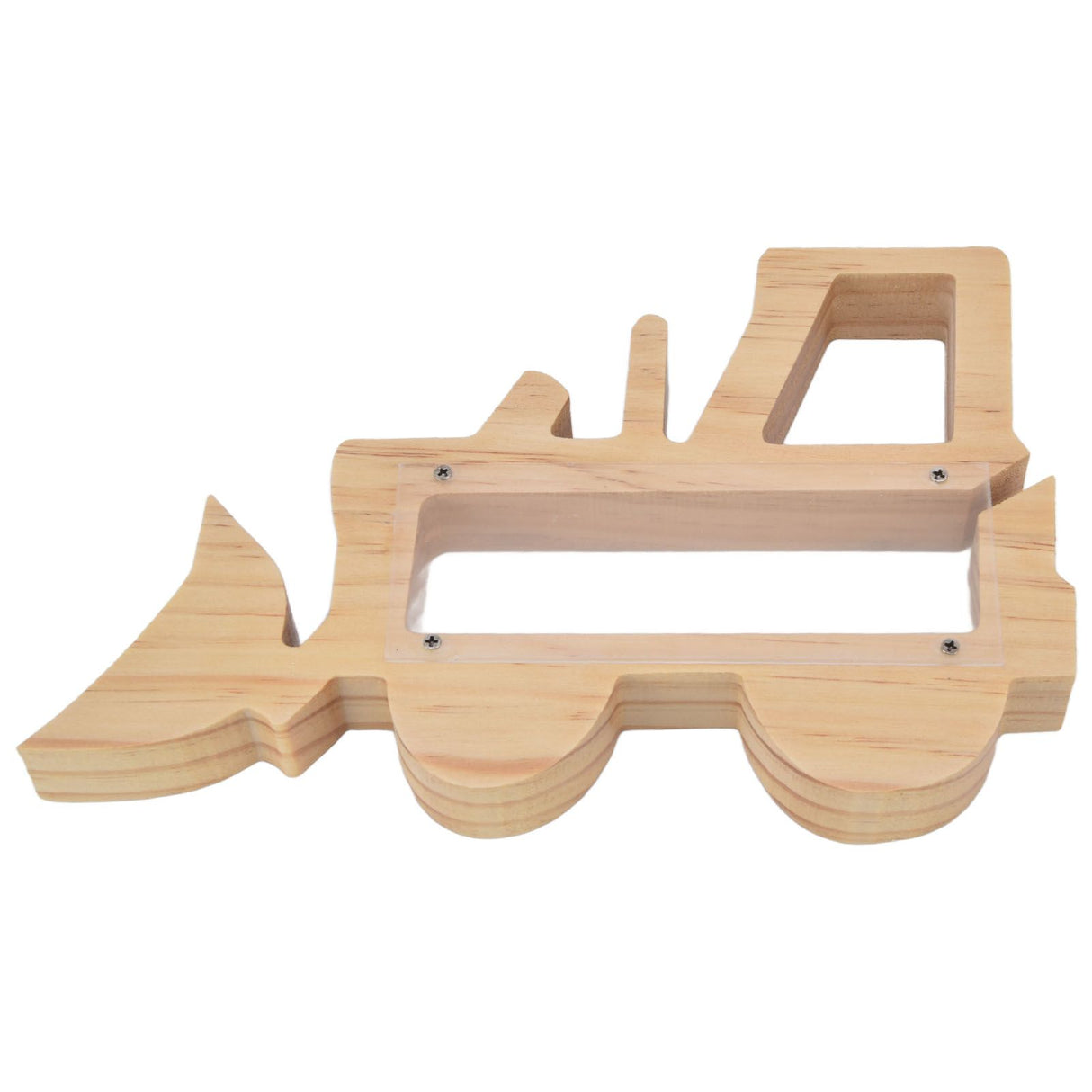 Piggy Bank for Kids Cute Forklift Transparent Wooden Piggy Bank Hollow Out Recyclable Coin Bank for Home Decoration