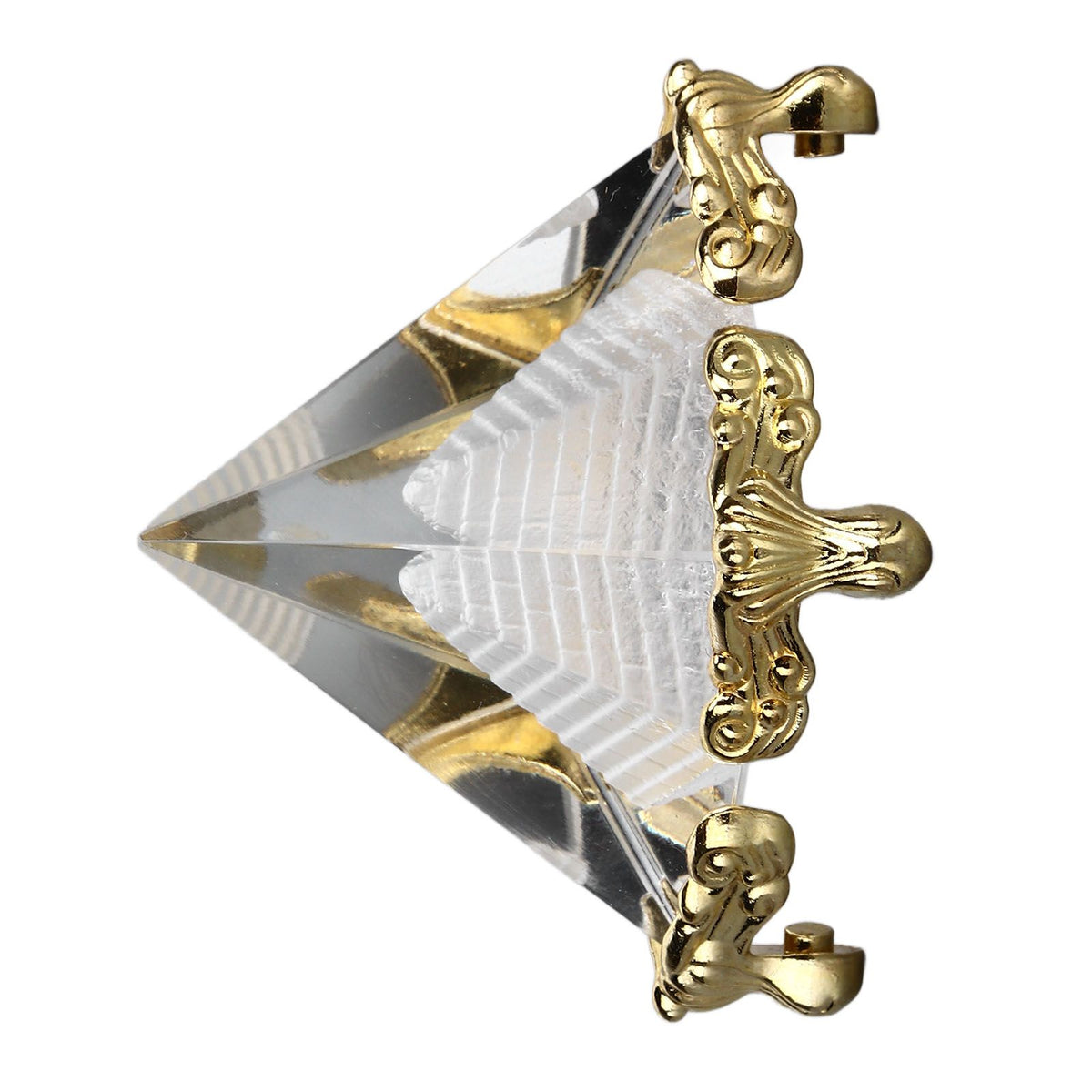 4cm Pyramid Prism Meditation Crystal Carved Pyramid Ornament with Gold Stand for Home Office Art Decor