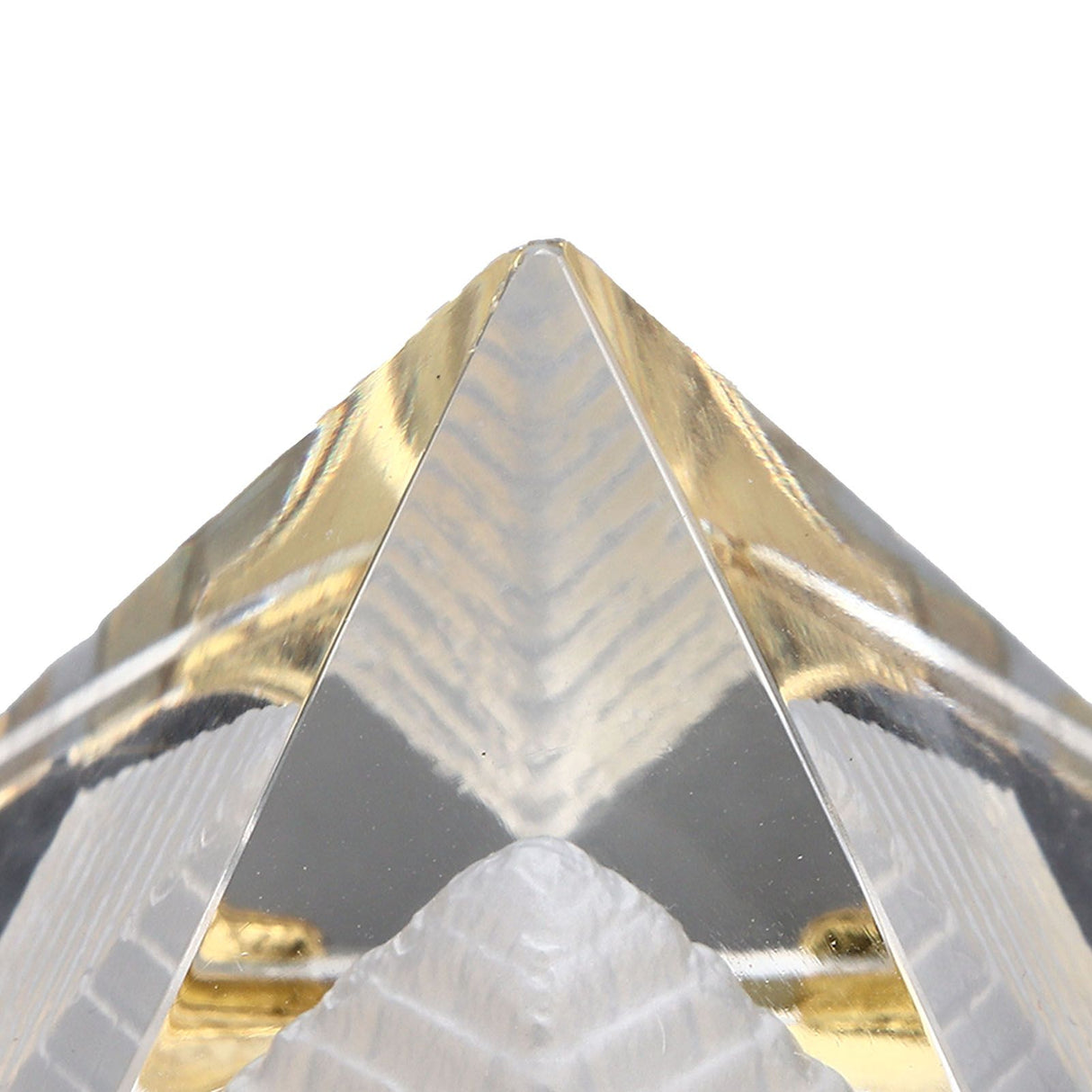 4cm Pyramid Prism Meditation Crystal Carved Pyramid Ornament with Gold Stand for Home Office Art Decor
