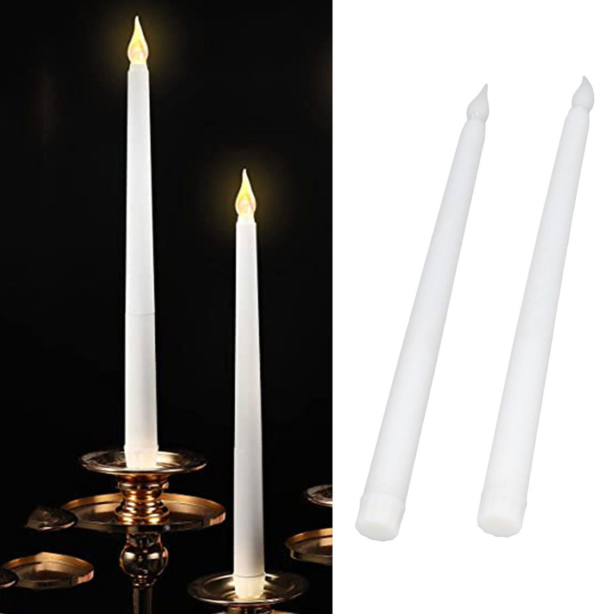 2pcs LED Taper Candles Battery Powered Flameless LED Candle Sticks for Festival Wedding Birthday Party White Shell