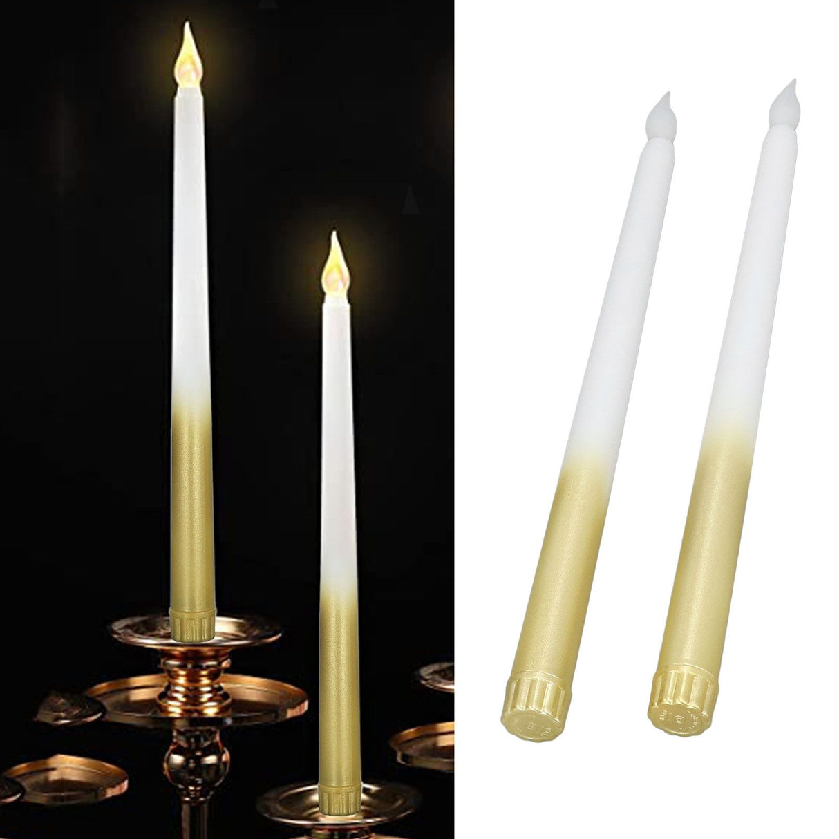 2pcs LED Taper Candles Battery Powered Flameless LED Candle Sticks for Festival Wedding Birthday Party Half Spray Gold