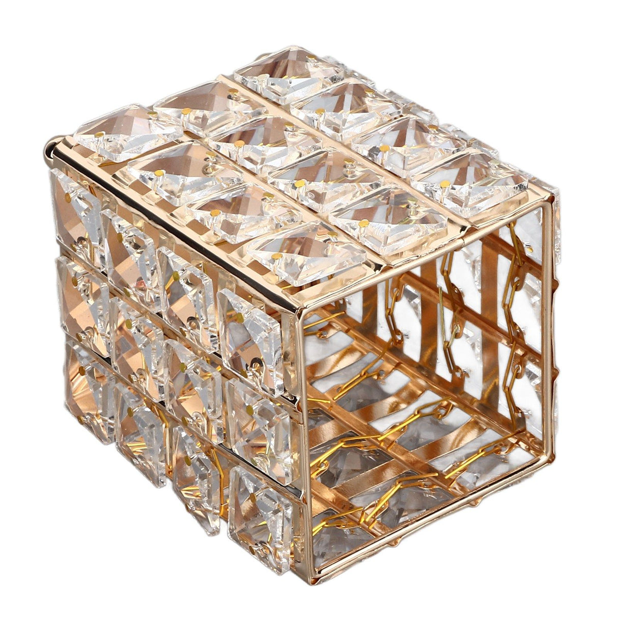 European Style Crystal Storage Box Crystal Jewelry Trinket Box Square Earrings Rings Organizer for Gift Giving Home Decoration Gold