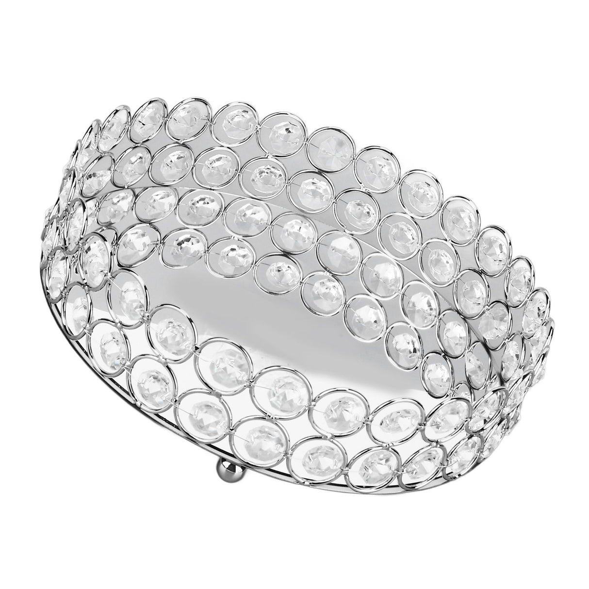 Crystal Cosmetic Makeup Tray 8in Round Display Tray Mirrored Metal Welded Structure for Food Perfume Jewelry Wine Silver