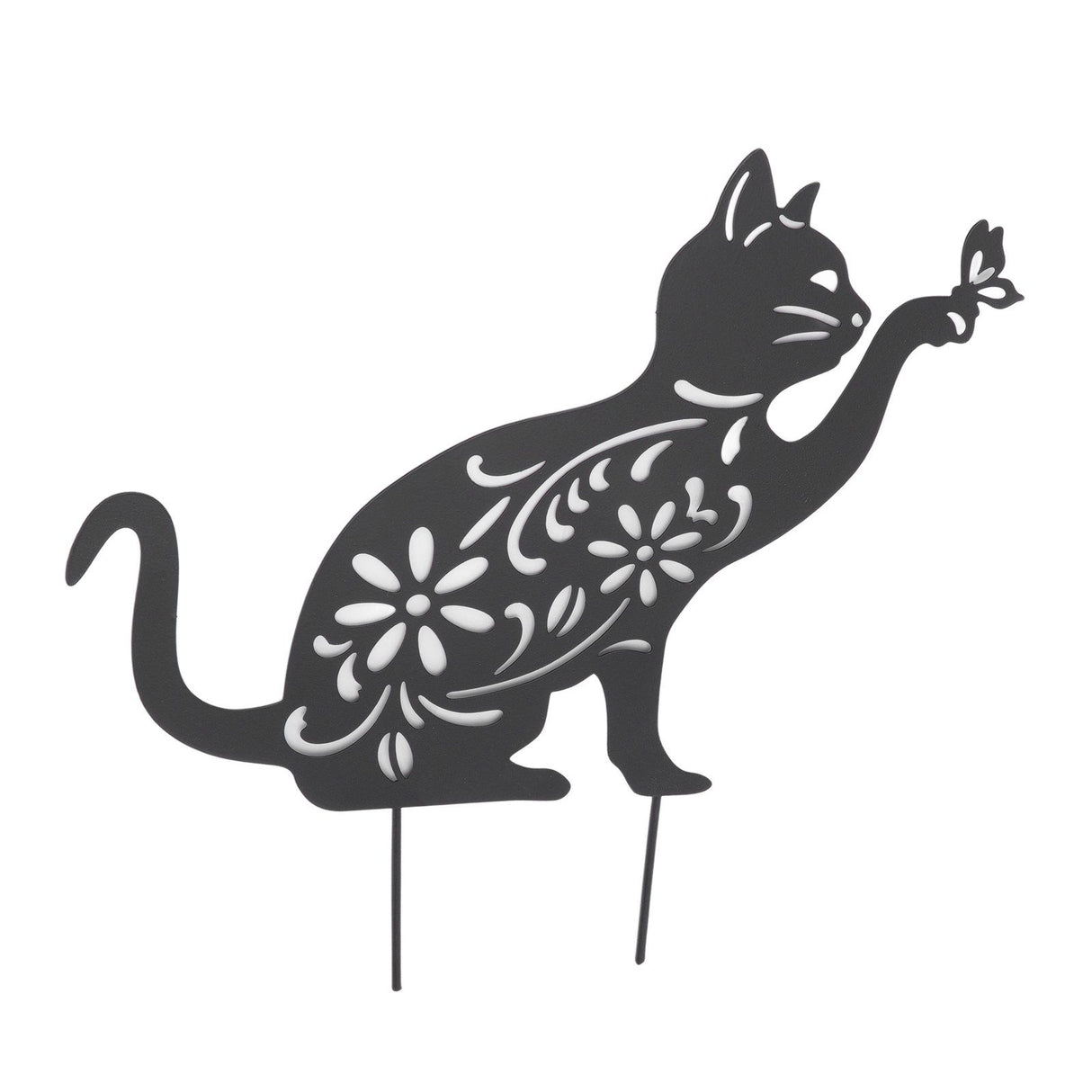 Black Cat Statuette Cute Black Cat Vivid Appearance Hollow Design Durable Metal Black Cat Decor for Home Garden Backyard