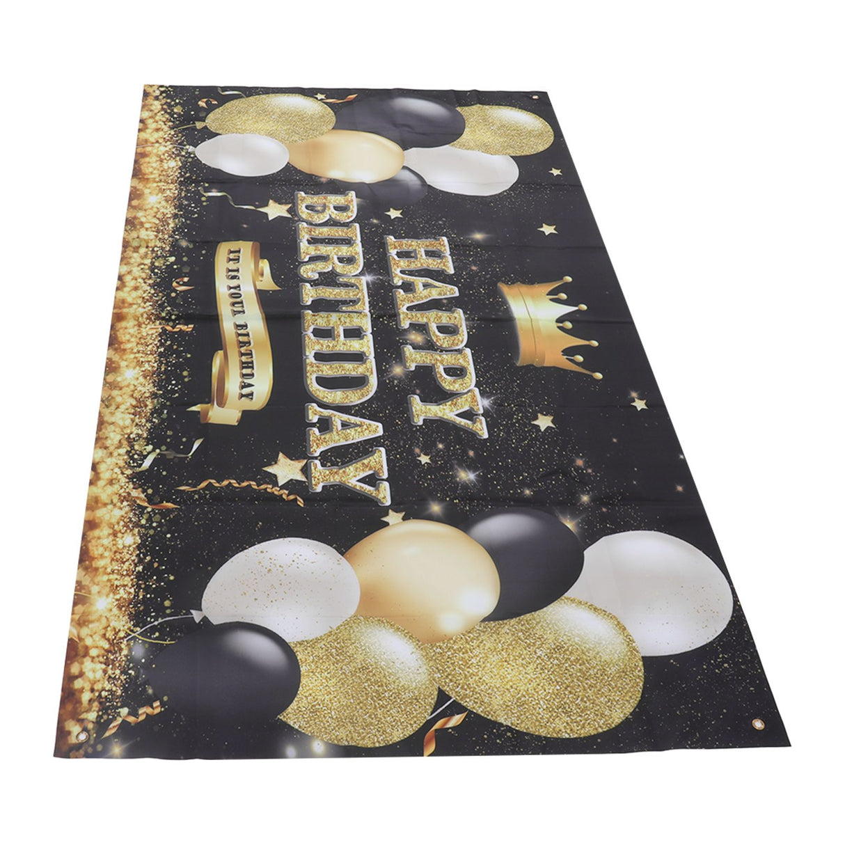 Happy Birthday Backdrop Banner Black and Gold Sign Poster Large Glitter Balloons Birthday Party Decoration