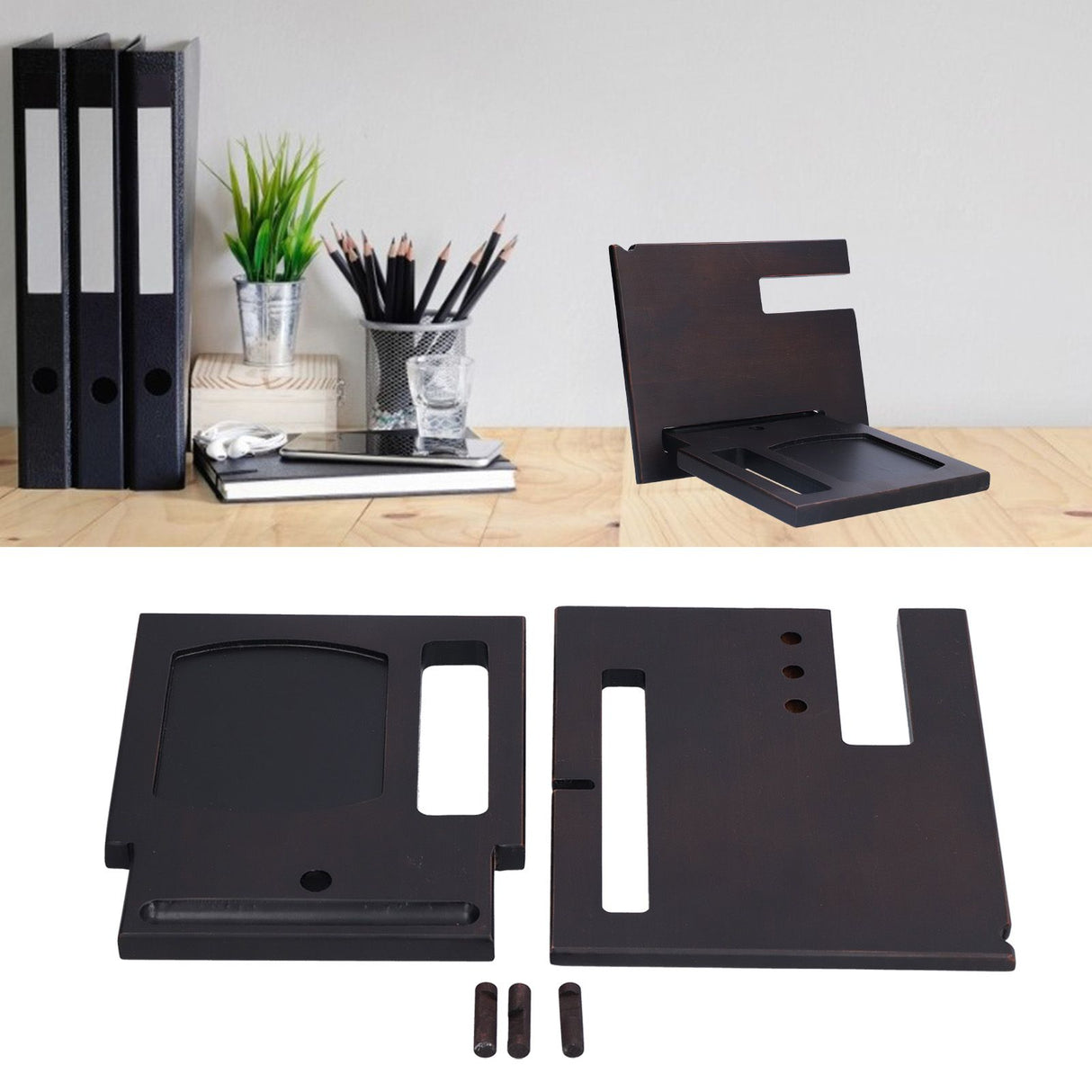 Wooden Mobile Phone Base Multifunctional Keychain Holder Storage Rack for Home Office