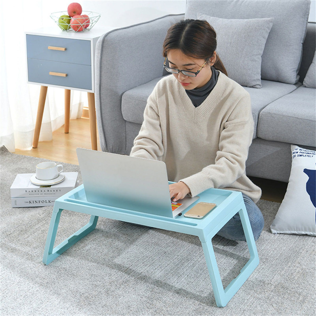 Laptop Bed Tray Table Portable Lightweight Mini Picnic Table for Laptop Working Writing Blue