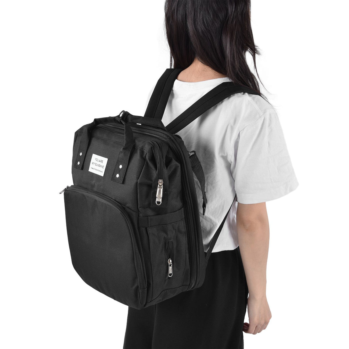 Backpack Multifunctional Foldable Large Capacity Baby Diaper Storage Bag for TravelBlack