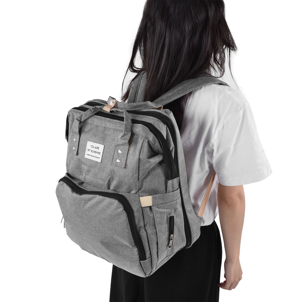 Backpack Multifunctional Foldable Large Capacity Baby Diaper Storage Bag for TravelLight Grey