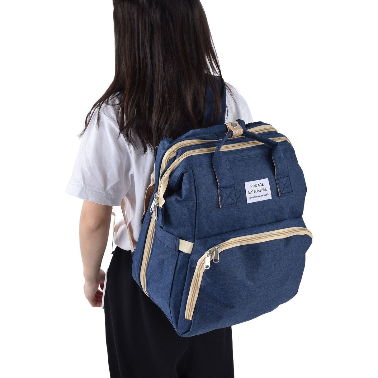 Backpack Multifunctional Foldable Large Capacity Baby Diaper Storage Bag for TravelDark Blue