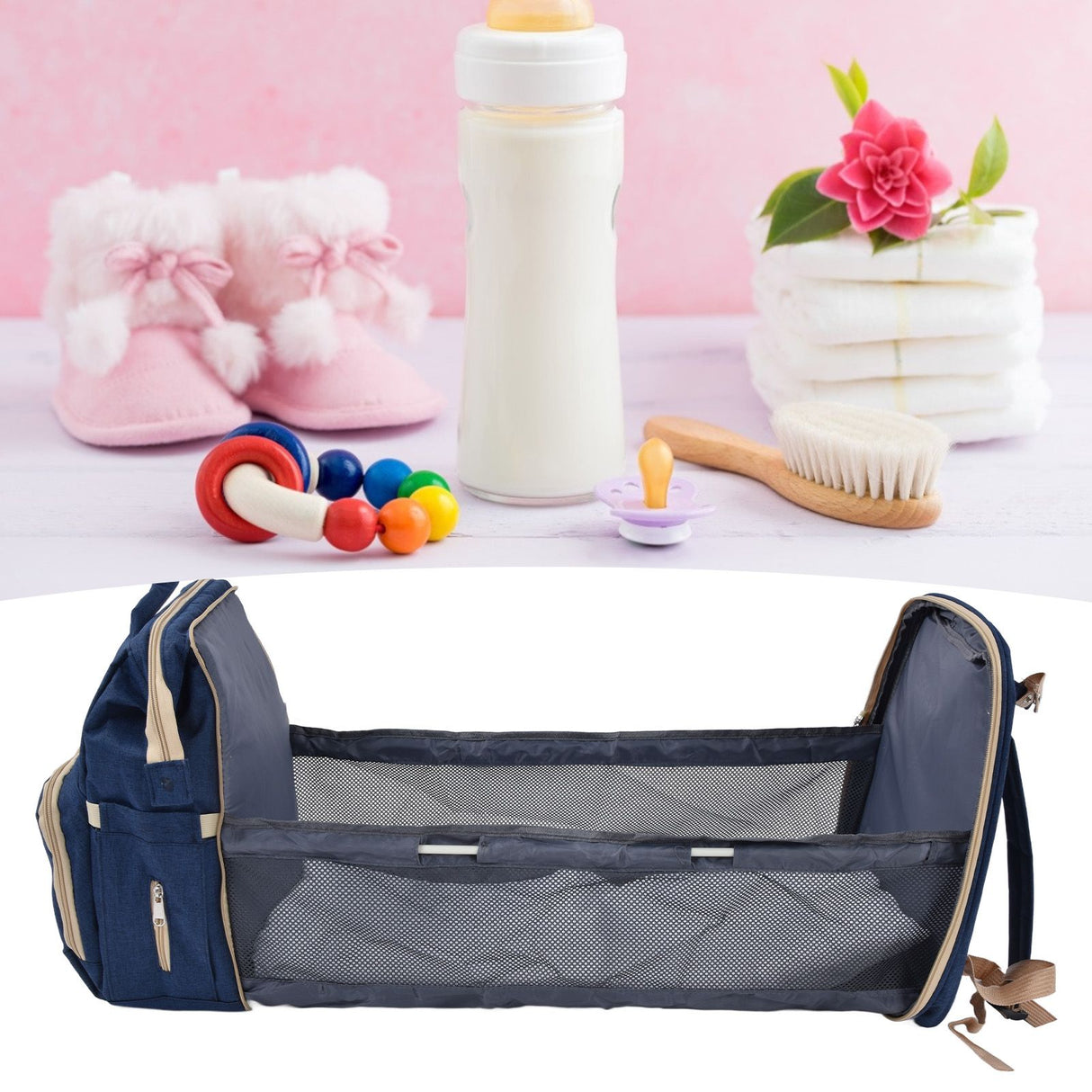 Backpack Multifunctional Foldable Large Capacity Baby Diaper Storage Bag for TravelDark Blue
