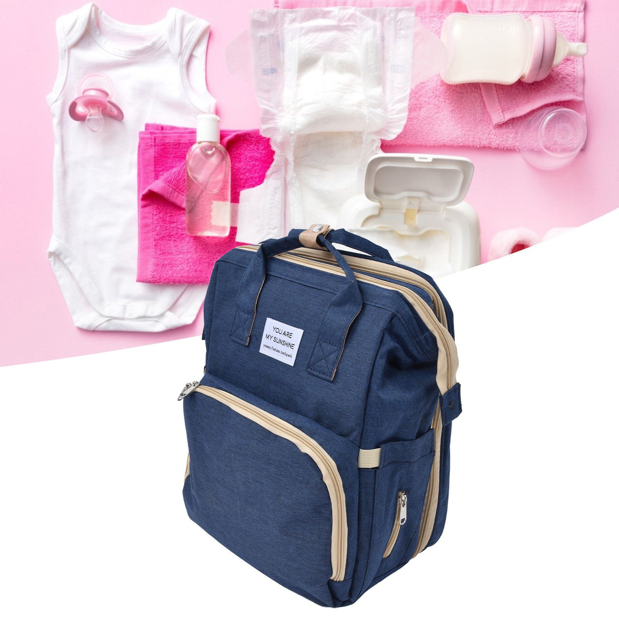Backpack Multifunctional Foldable Large Capacity Baby Diaper Storage Bag for TravelDark Blue