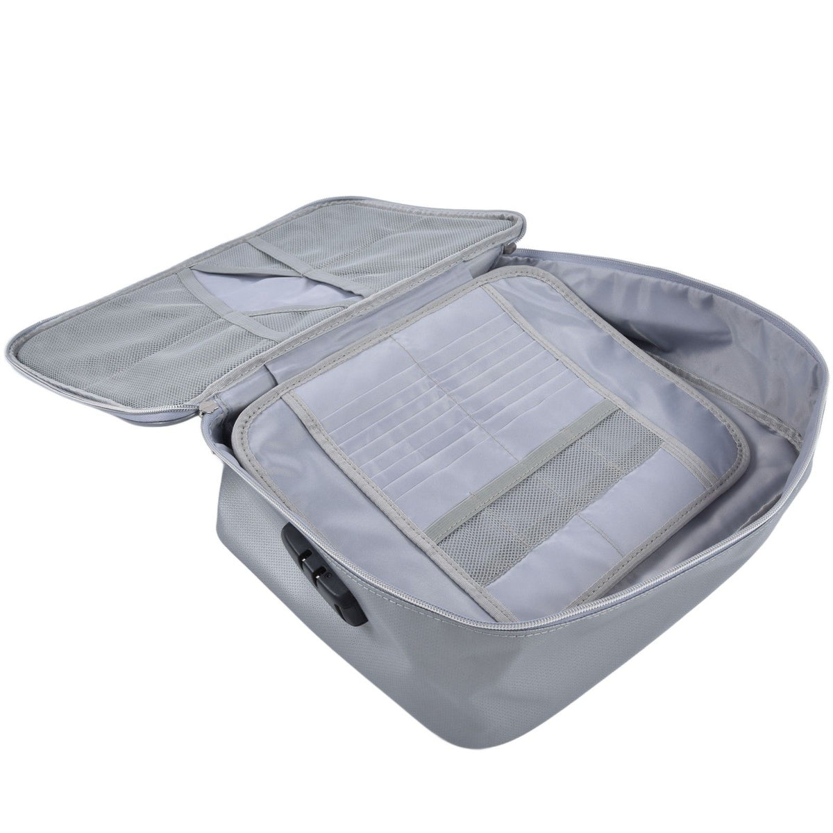 Fireproof Document Bag Pouch Portable File Safe Organizer Large Capacity Storage Box Case with LockSilver