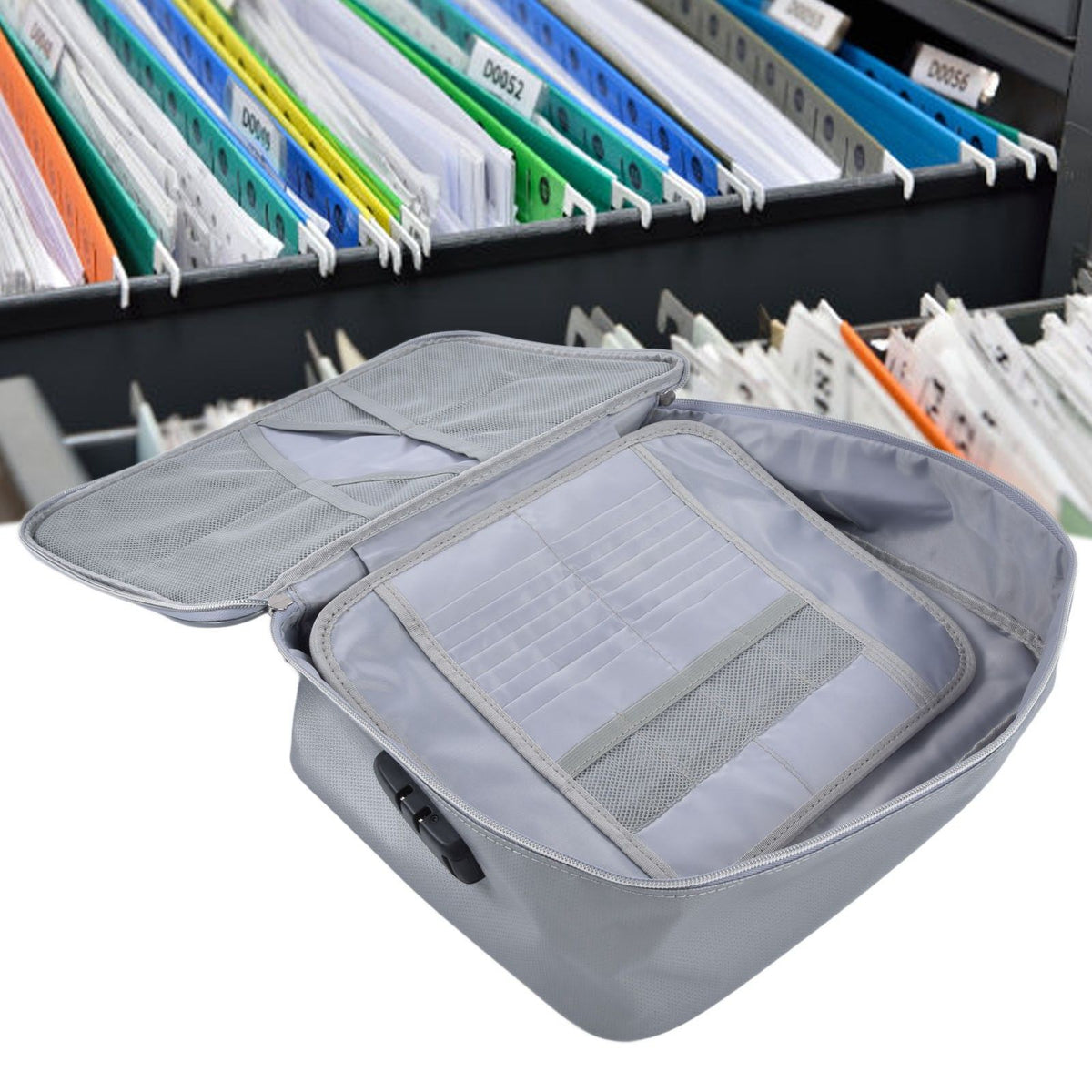 Fireproof Document Bag Pouch Portable File Safe Organizer Large Capacity Storage Box Case with LockSilver