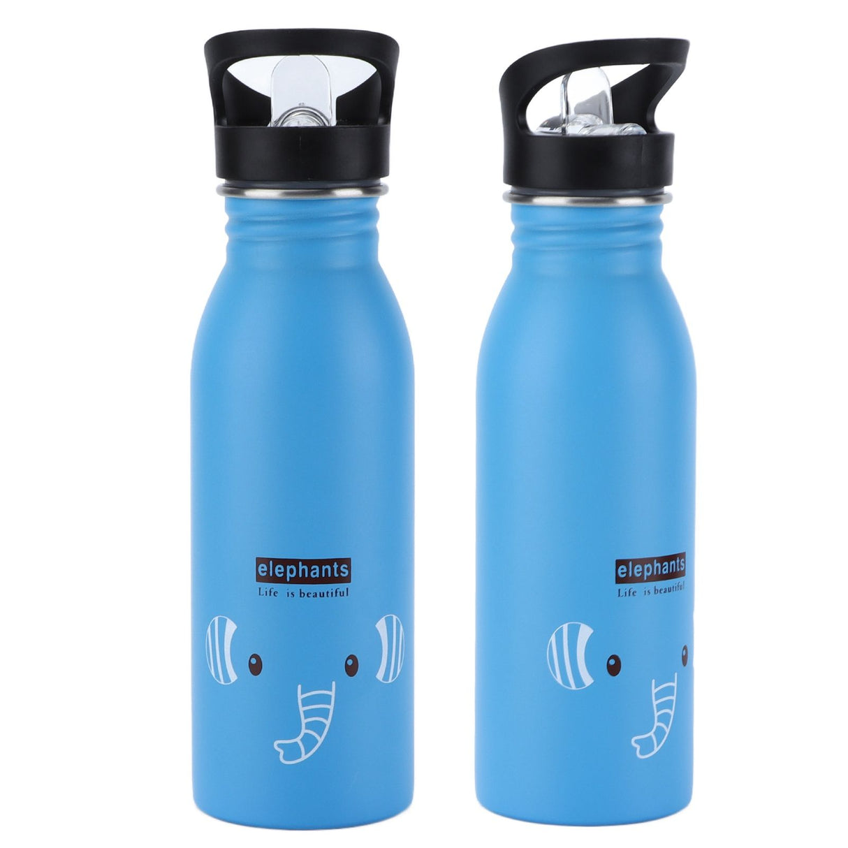 Stainless Steel Sport Water Bottle 500ml Cute Vacuum Insulated Water Bottle with Sucking Mouth for Outdoor SportsBlue Elephant