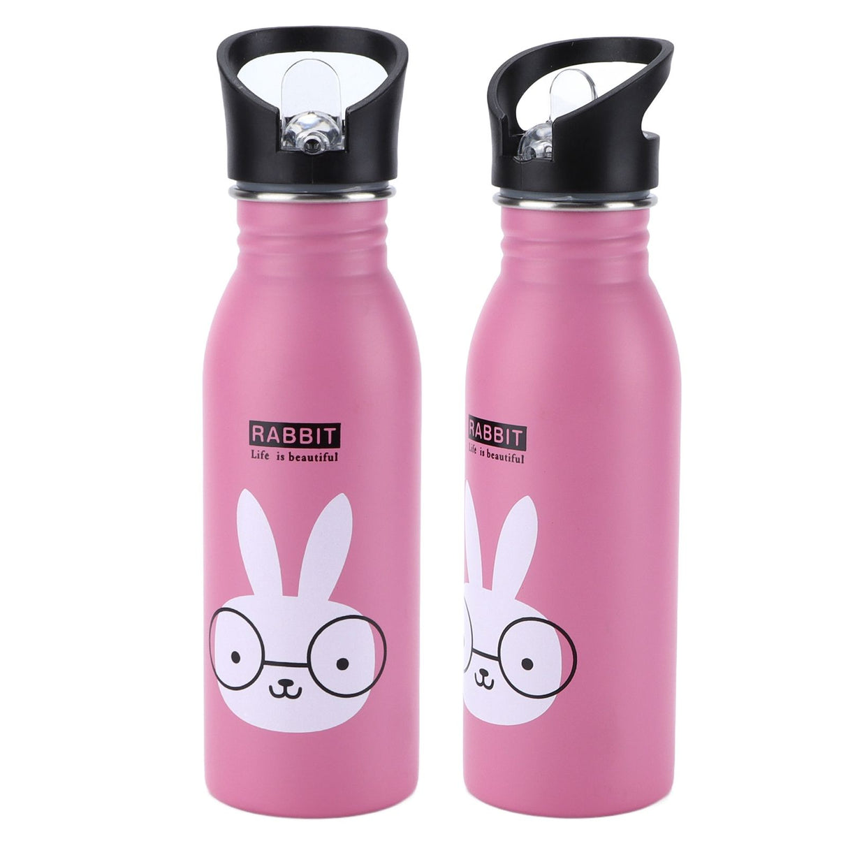 Stainless Steel Sport Water Bottle 500ml Cute Vacuum Insulated Water Bottle with Sucking Mouth for Outdoor SportsPink Bunny