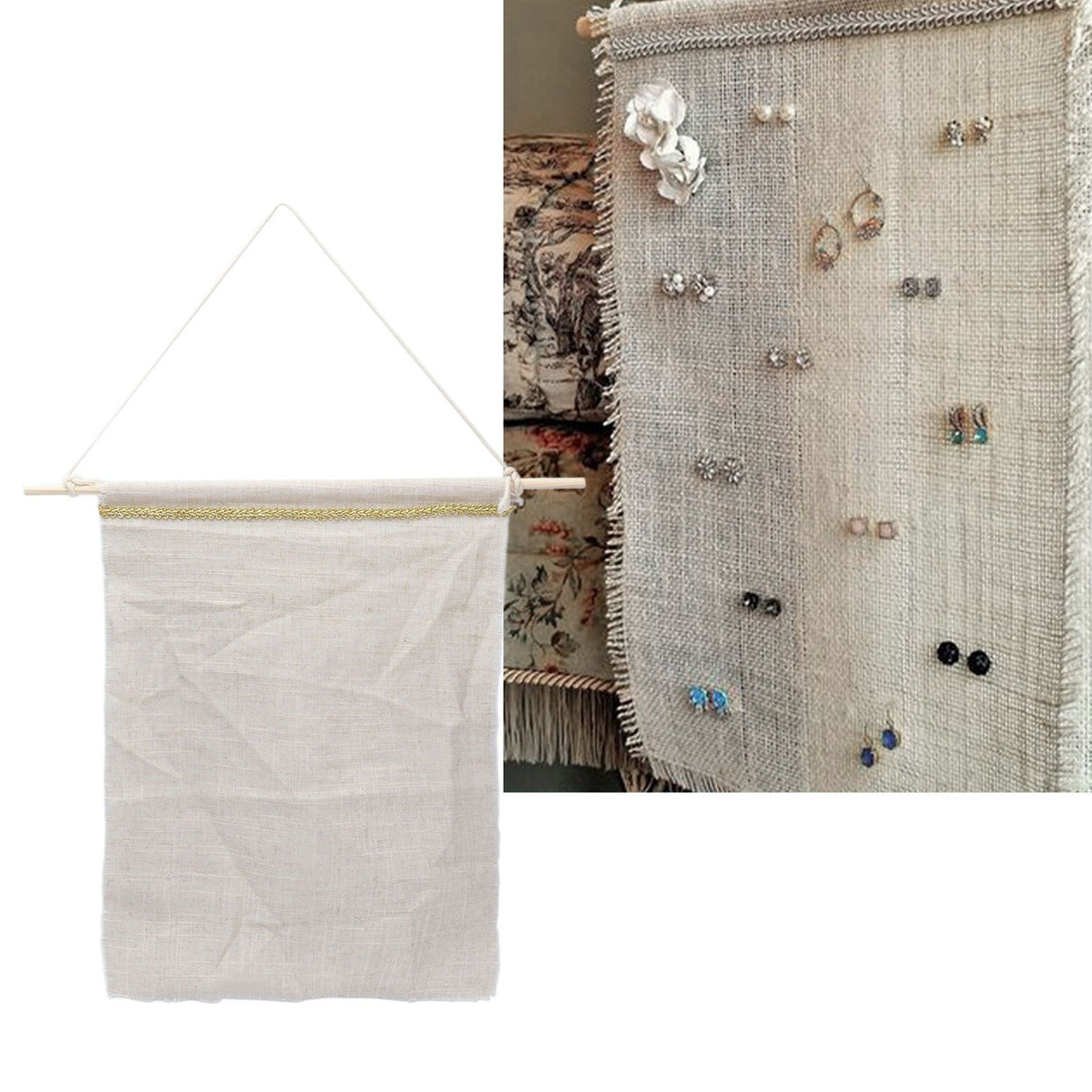 Pockets Cotton Linen Wall Hanging Earrings Storage Bags Multifunctional Home Decor Hanging BagS
