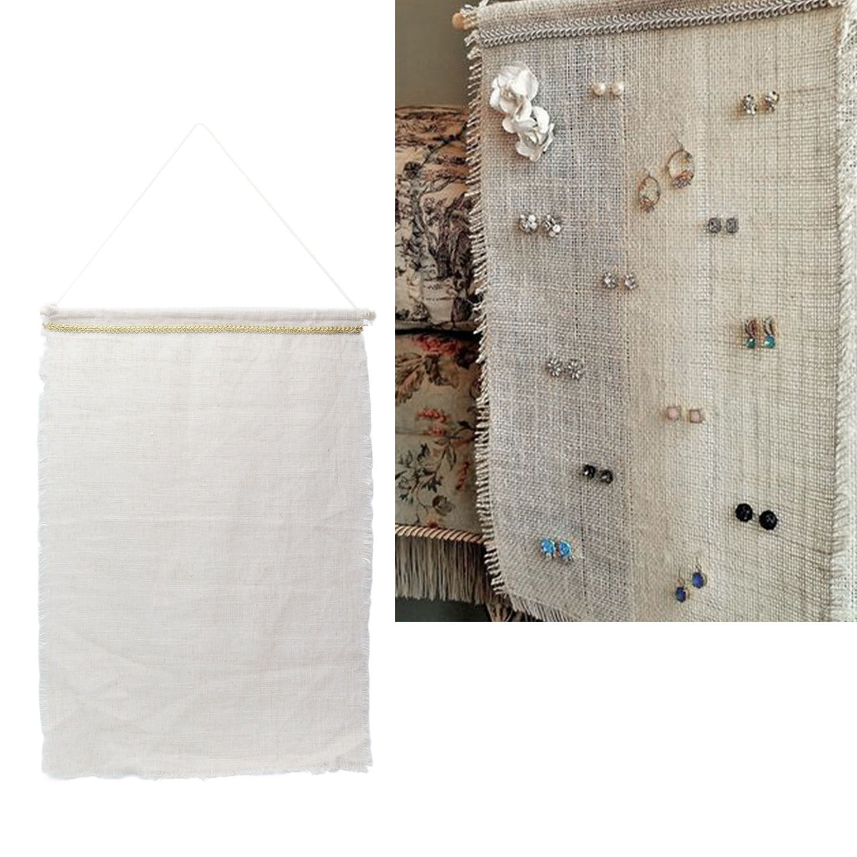 Pockets Cotton Linen Wall Hanging Earrings Storage Bags Multifunctional Home Decor Hanging BagL