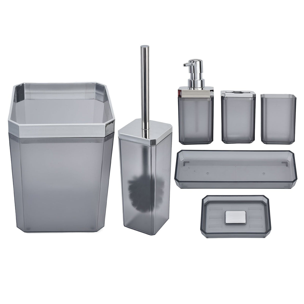 7Pcs/Set Plastic Bathroom Accessory Grey Toothbrush Holder Soap Tray Kit for Home Hotel