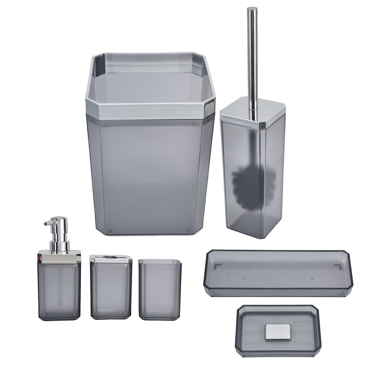 7Pcs/Set Plastic Bathroom Accessory Grey Toothbrush Holder Soap Tray Kit for Home Hotel