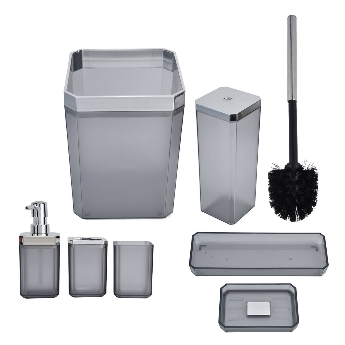 7Pcs/Set Plastic Bathroom Accessory Grey Toothbrush Holder Soap Tray Kit for Home Hotel