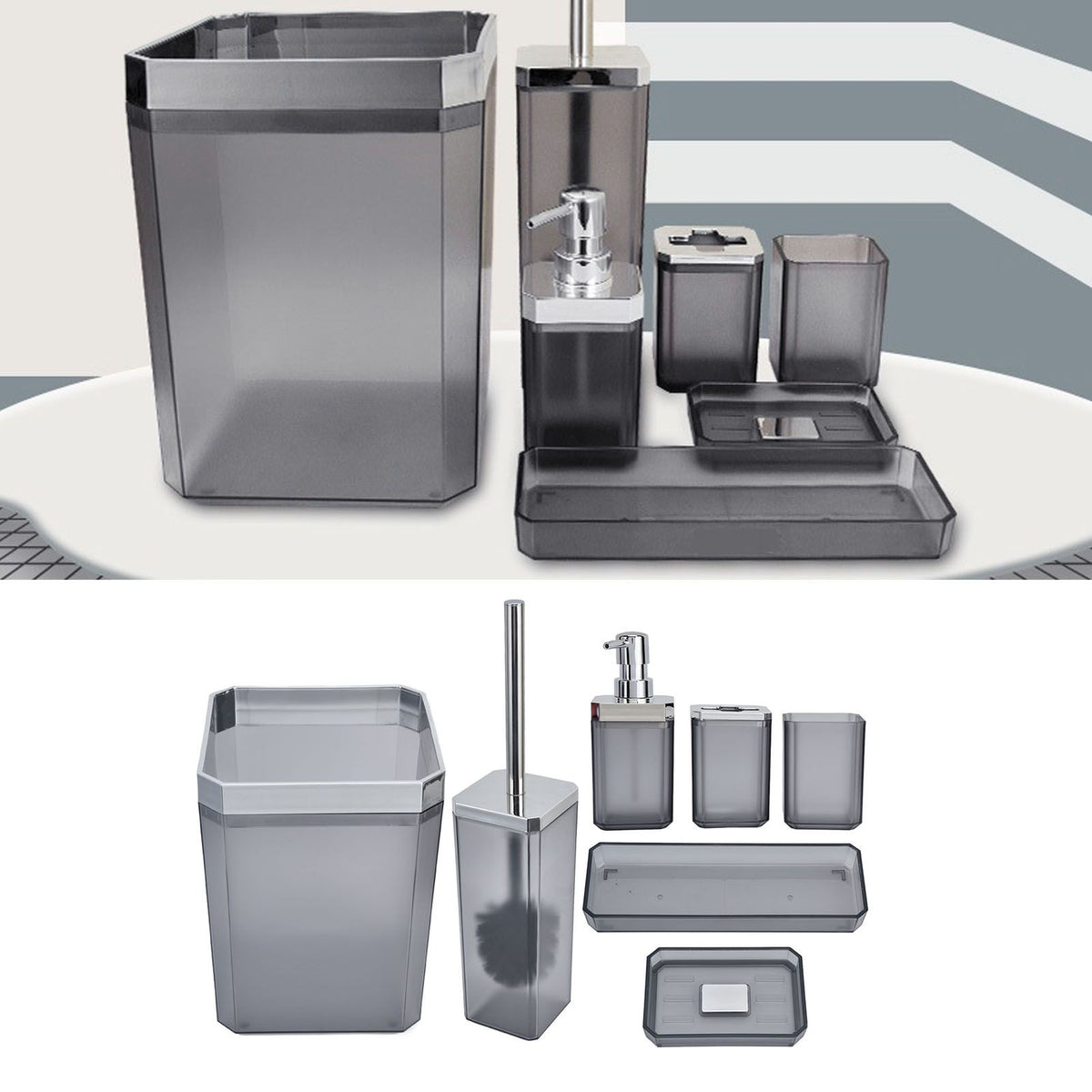 7Pcs/Set Plastic Bathroom Accessory Grey Toothbrush Holder Soap Tray Kit for Home Hotel