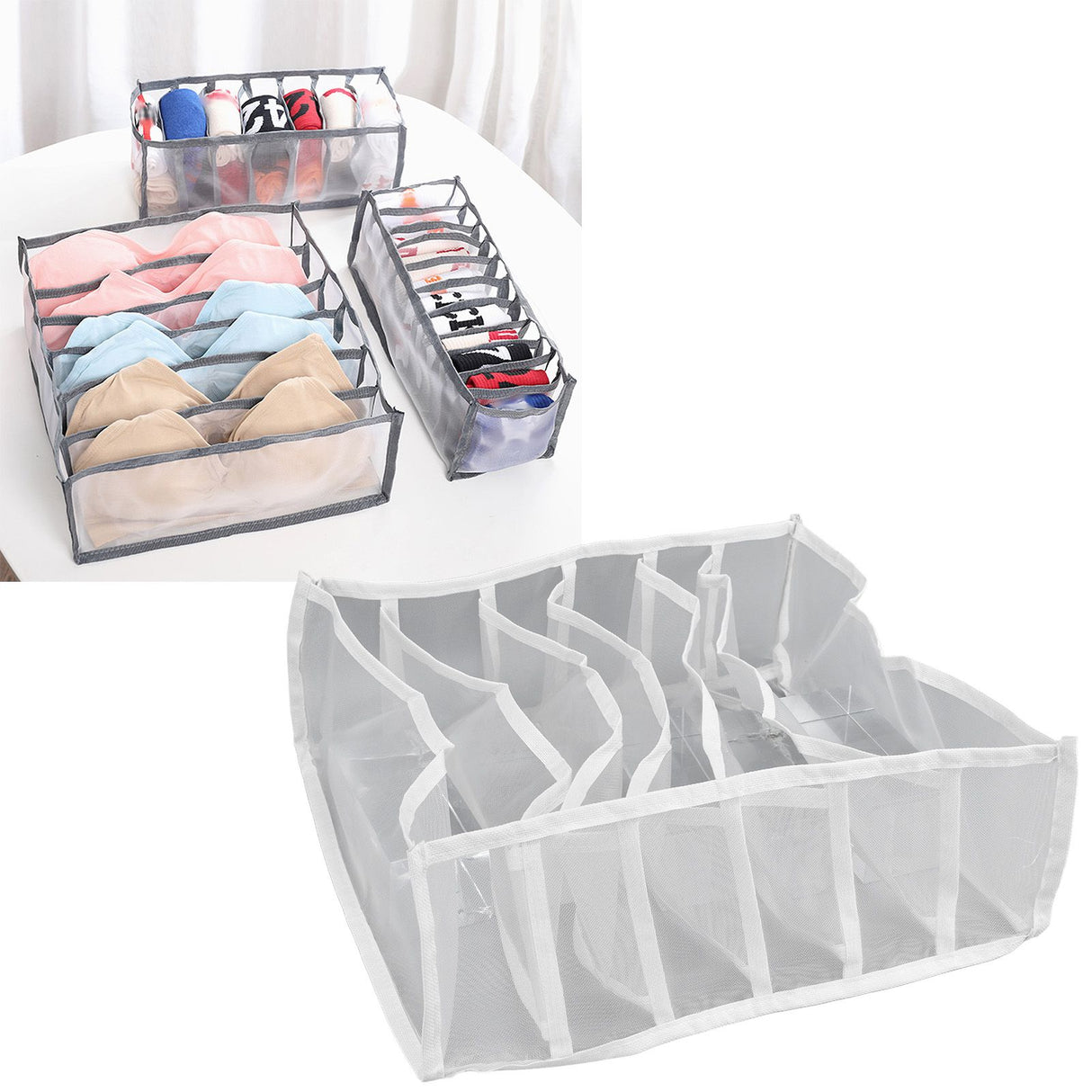 Underwear Storage Box Breathable Foldable Multiple Cells Drawer Organizer for Bras Socks6 Cells
