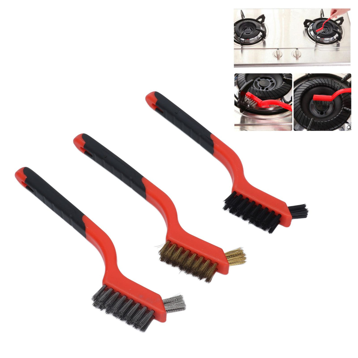 Wire Brush Set Brass Stainless Steel Bristles with Curved Handle Grip for Kitchen Gas Stove Range Hood