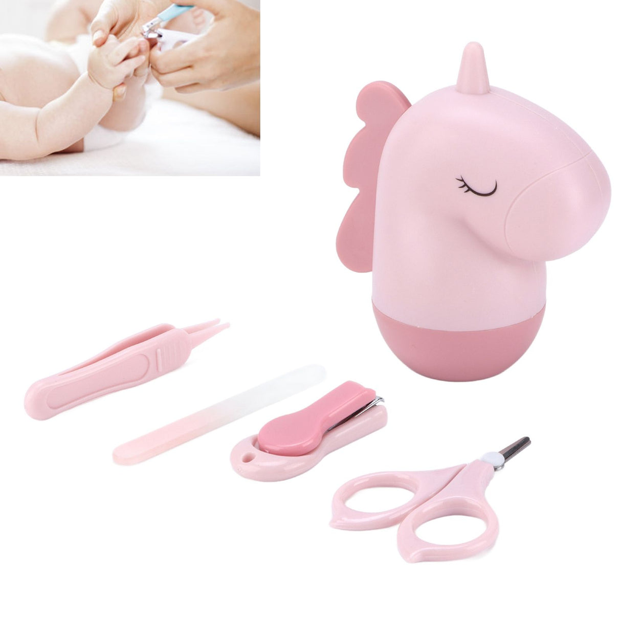 Nail Clippers Kit Cartoon Shape Stainless Steel Baby Nail Trimmer with Tweezers Nail File Storage Box for Baby Nail CarePink