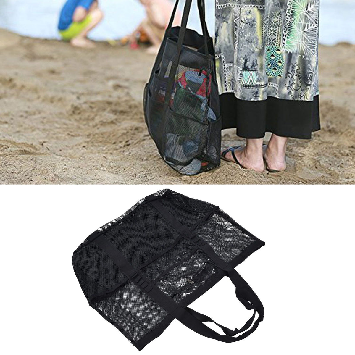 Beach Bags Mesh Oxford Cloth Oversized Storage Tote Bags for Beach Picnic Barbecue Camping