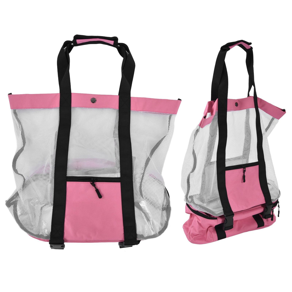 Beach Bags Mesh Cotton Oversized Storage Tote Bags for Beach Picnic Barbecue Camping Pink