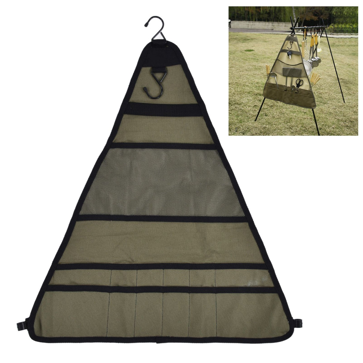 Outdoor Tableware Storage Bag Foldable Oxford Flatware Organizer Hanging Bag for Barbecue Picnic