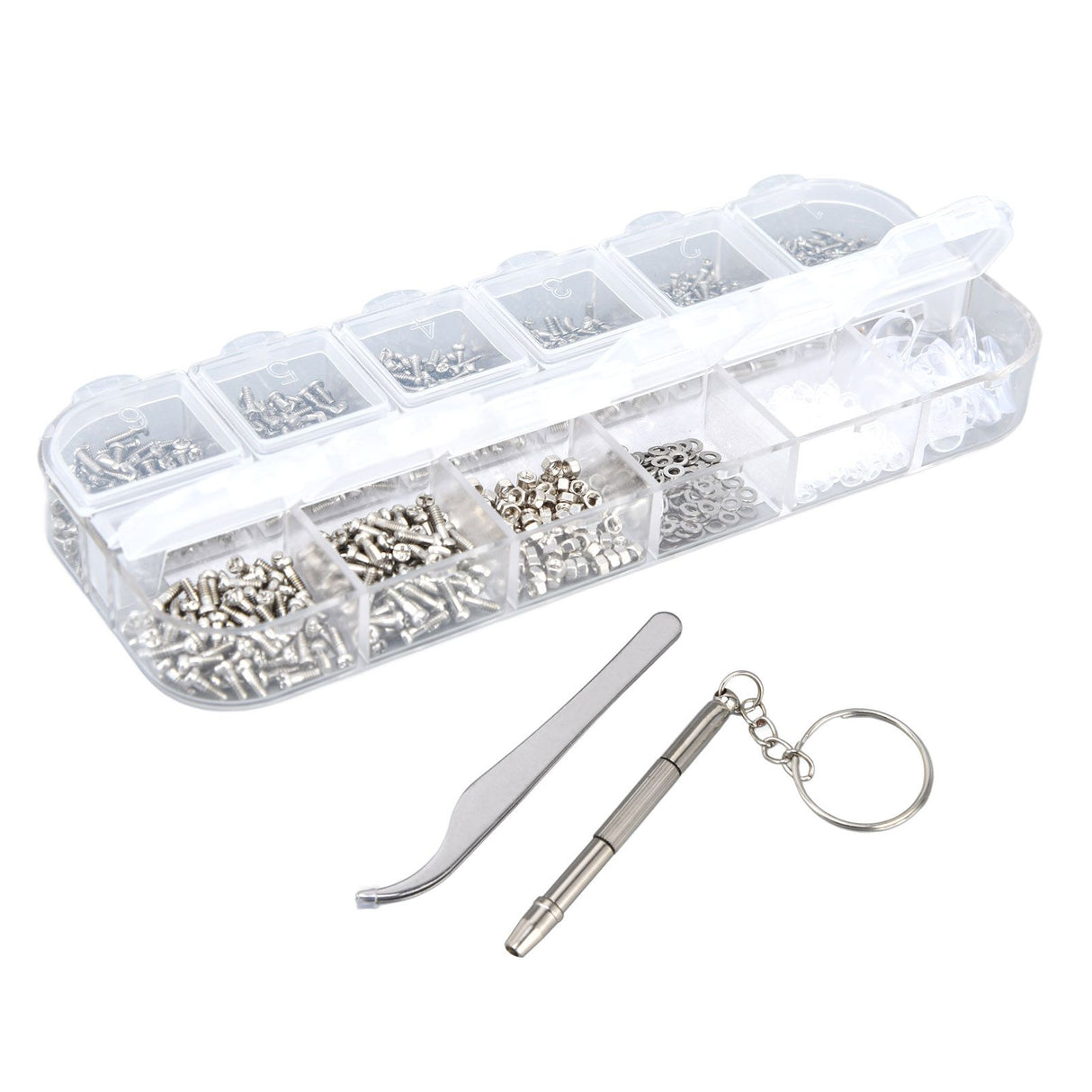 Glasses Repair Kit Eyeglass Screws Set with Nut Screwdriver Tweezer for Cellphone Tablet Watch Clock Glasses