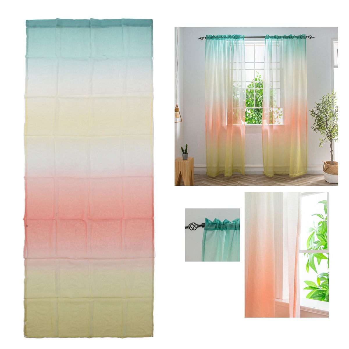 1x2.7m Gradient Window Gauze Voile Drapes Modern Tulle Sheer Curtains for Bedroom PlayroomsLower Yellow