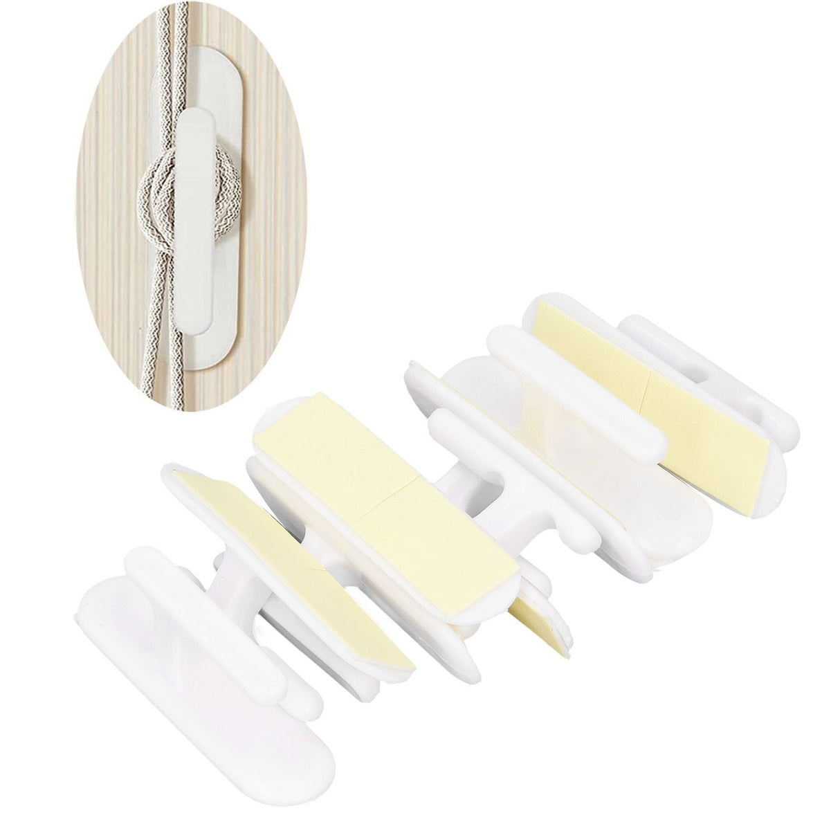 8Pcs Wall Self Adhesive Curtain Hooks White Reusable Plastic Curtain Buckles with Wall Hook for Apartment Home Office