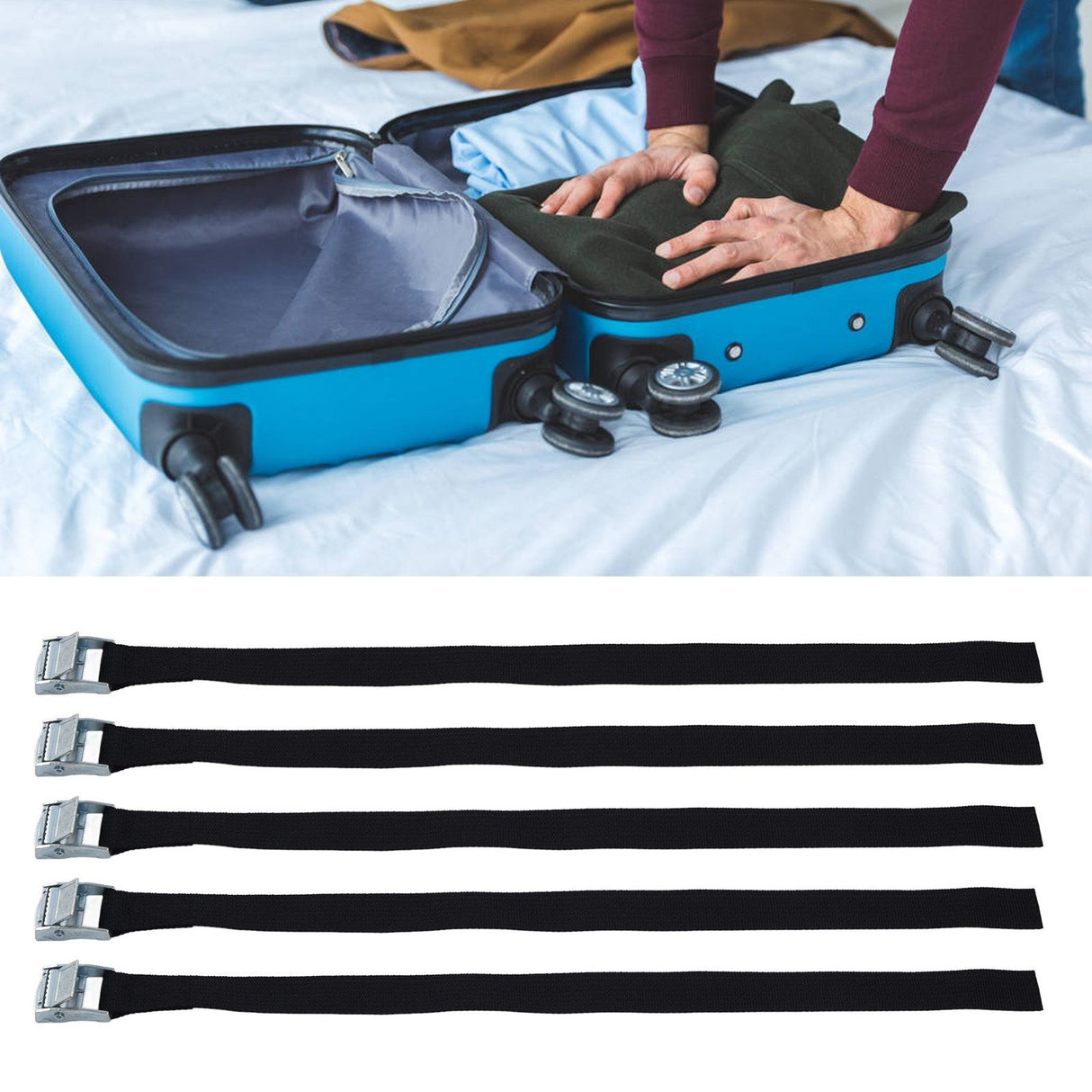 10pcs Tie Down Strap Zinc Alloy Press Buckle Dirt Resistant Nylon Lashing Belt for Goods Luggage